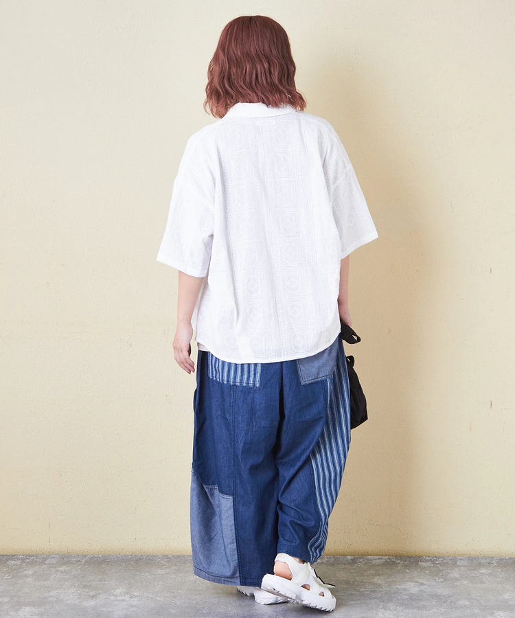 CUBE SUGAR(キューブシュガー) |カット レース 半袖 バルーン シャツ