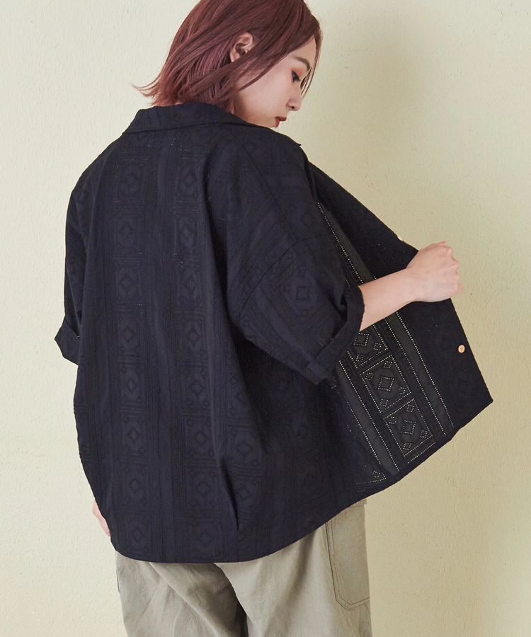 CUBE SUGAR(キューブシュガー) |カット レース 半袖 バルーン シャツ