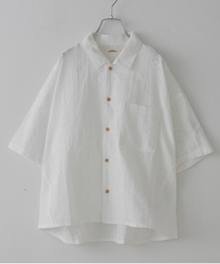 CUBE SUGAR(キューブシュガー) |カット レース 半袖 バルーン シャツ