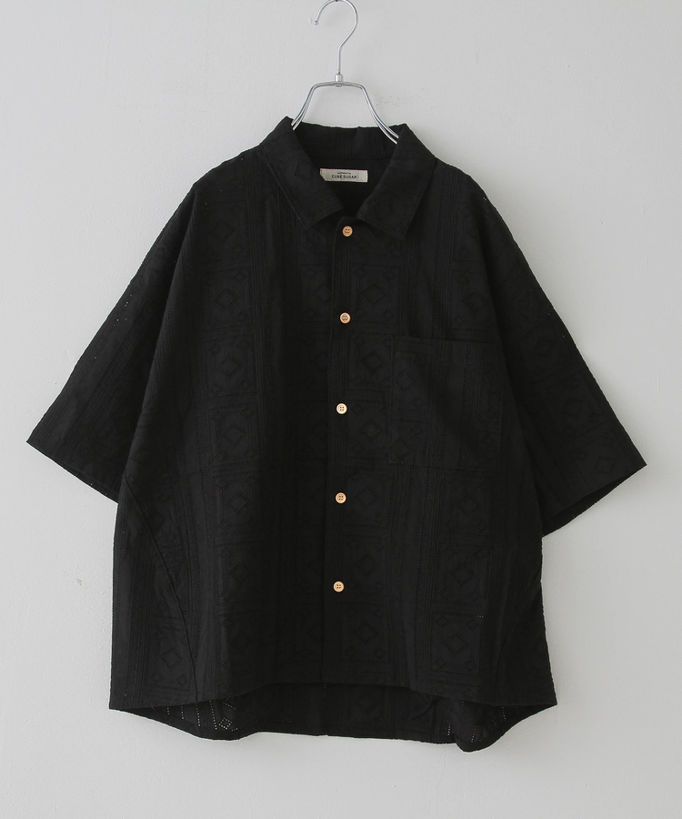 CUBE SUGAR(キューブシュガー) |カット レース 半袖 バルーン シャツ