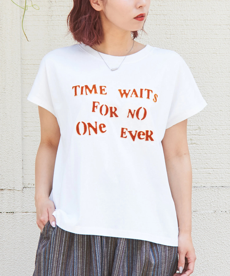 CUBE SUGAR(キューブシュガー) |【6/12(木)販売】21/-OE天竺 フレンチスリーブ ブラシ刺繍 ロゴ Tシャツ