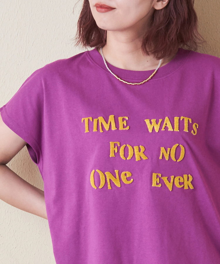 CUBE SUGAR(キューブシュガー) |【6/12(木)販売】21/-OE天竺 フレンチスリーブ ブラシ刺繍 ロゴ Tシャツ