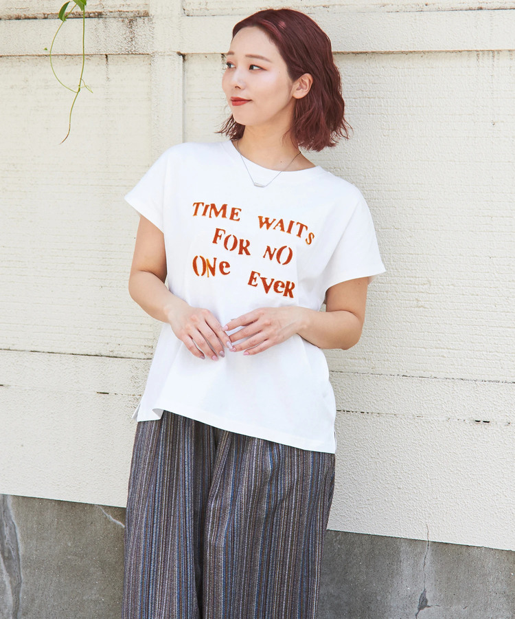 CUBE SUGAR(キューブシュガー) |【6/12(木)販売】21/-OE天竺 フレンチスリーブ ブラシ刺繍 ロゴ Tシャツ