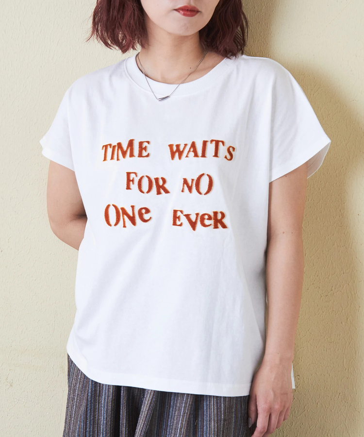 CUBE SUGAR(キューブシュガー) |【6/12(木)販売】21/-OE天竺 フレンチスリーブ ブラシ刺繍 ロゴ Tシャツ