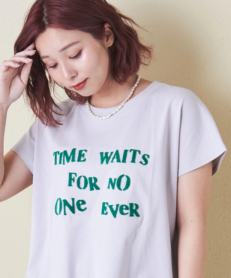 CUBE SUGAR(キューブシュガー) |【6/12(木)販売】21/-OE天竺 フレンチスリーブ ブラシ刺繍 ロゴ Tシャツ