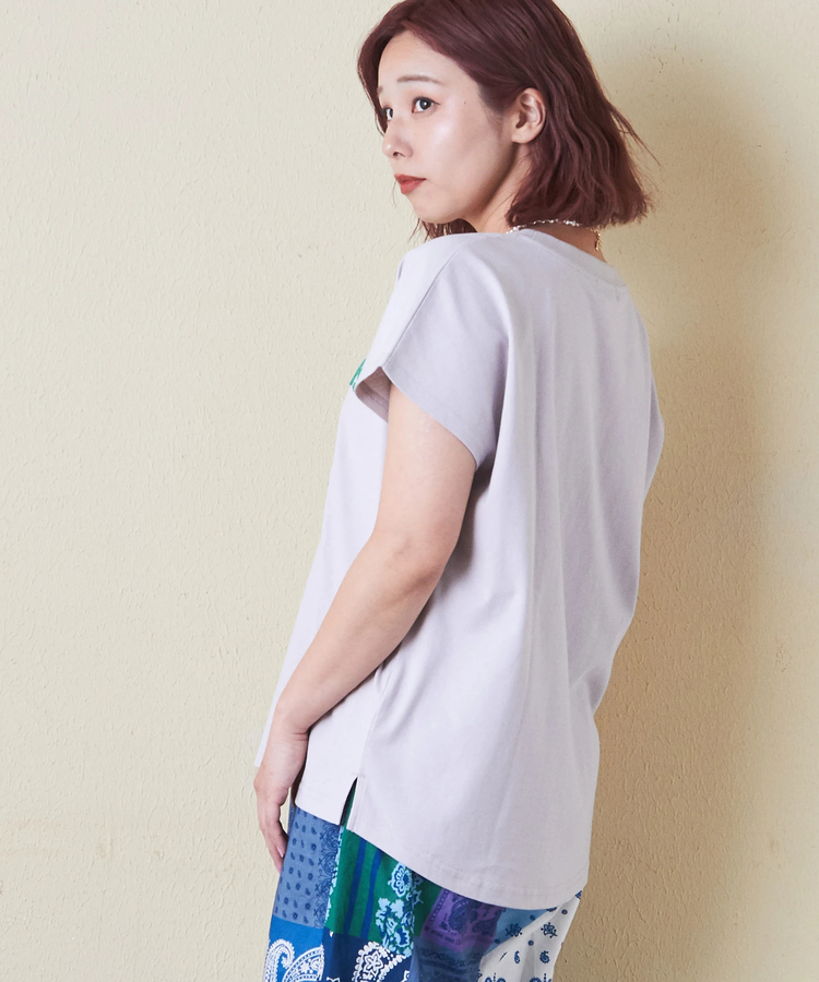 CUBE SUGAR(キューブシュガー) |【6/12(木)販売】21/-OE天竺 フレンチスリーブ ブラシ刺繍 ロゴ Tシャツ