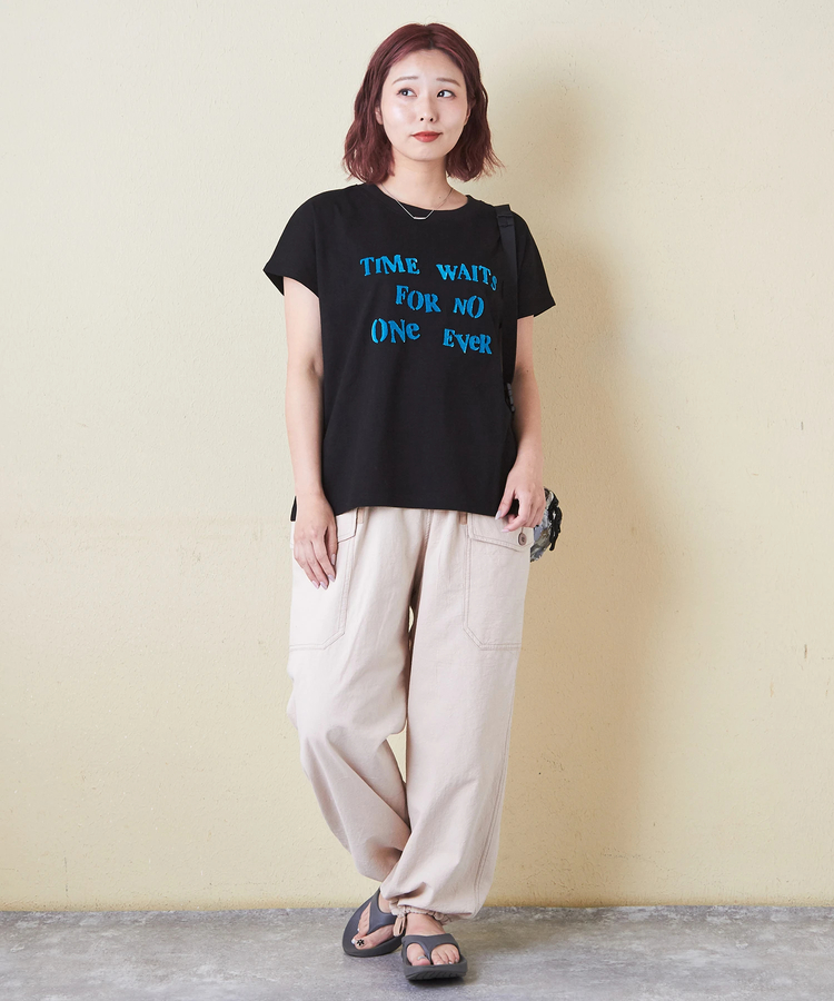 CUBE SUGAR(キューブシュガー) |【6/12(木)販売】21/-OE天竺 フレンチスリーブ ブラシ刺繍 ロゴ Tシャツ
