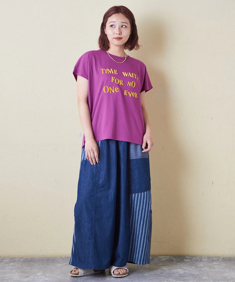 CUBE SUGAR(キューブシュガー) |【6/12(木)販売】21/-OE天竺 フレンチスリーブ ブラシ刺繍 ロゴ Tシャツ