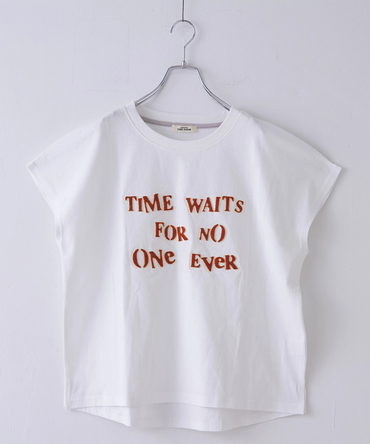 CUBE SUGAR(キューブシュガー) |【6/12(木)販売】21/-OE天竺 フレンチスリーブ ブラシ刺繍 ロゴ Tシャツ