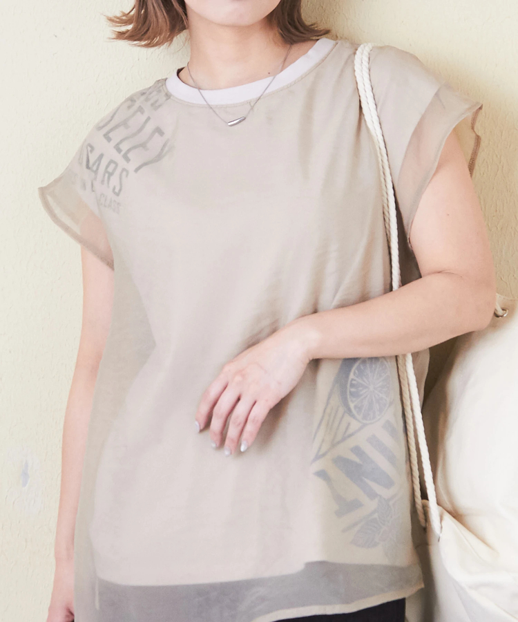 CUBE SUGAR(キューブシュガー) |32/-天竺 シアー レイヤード Tシャツ