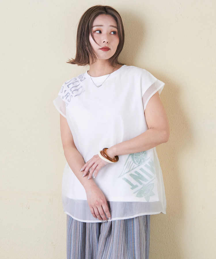 CUBE SUGAR(キューブシュガー) |32/-天竺 シアー レイヤード Tシャツ