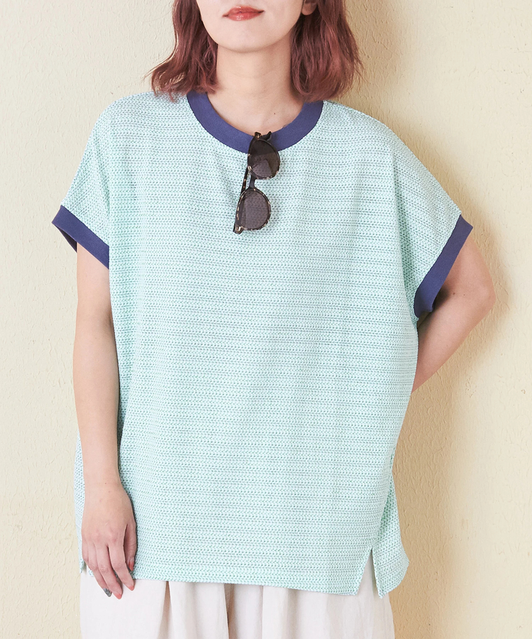 CUBE SUGAR(キューブシュガー) |シアー ジャガード 配色 ドルマン Tシャツ