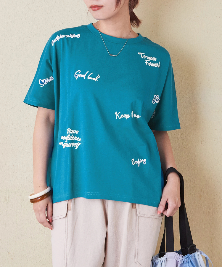 CUBE SUGAR(キューブシュガー) |21/-OE天竺 ランダム ロゴ 刺繍 Tシャツ
