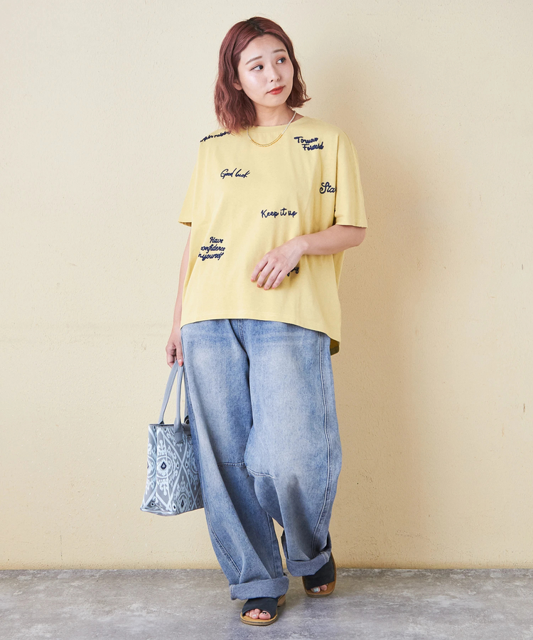 CUBE SUGAR(キューブシュガー) |21/-OE天竺 ランダム ロゴ 刺繍 Tシャツ