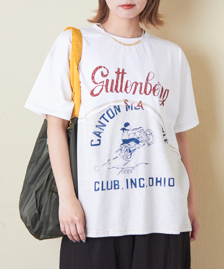 CUBE SUGAR(キューブシュガー) |26/-天竺 パウダー加工 ウェーブ切替 Tシャツ