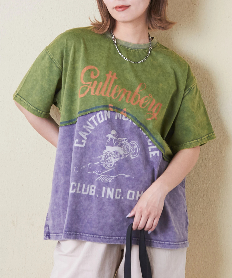 CUBE SUGAR(キューブシュガー) |26/-天竺 パウダー加工 ウェーブ切替 Tシャツ