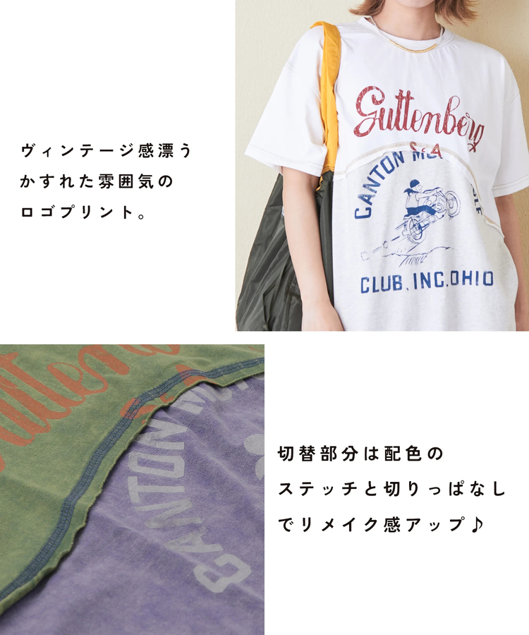 CUBE SUGAR(キューブシュガー) |26/-天竺 パウダー加工 ウェーブ切替 Tシャツ