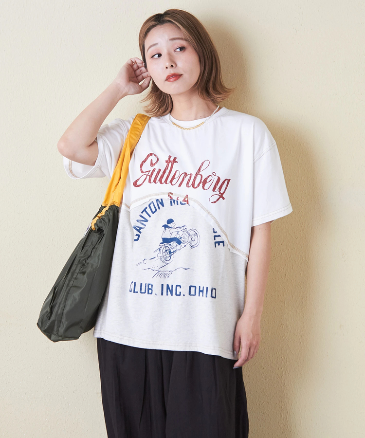 CUBE SUGAR(キューブシュガー) |26/-天竺 パウダー加工 ウェーブ切替 Tシャツ