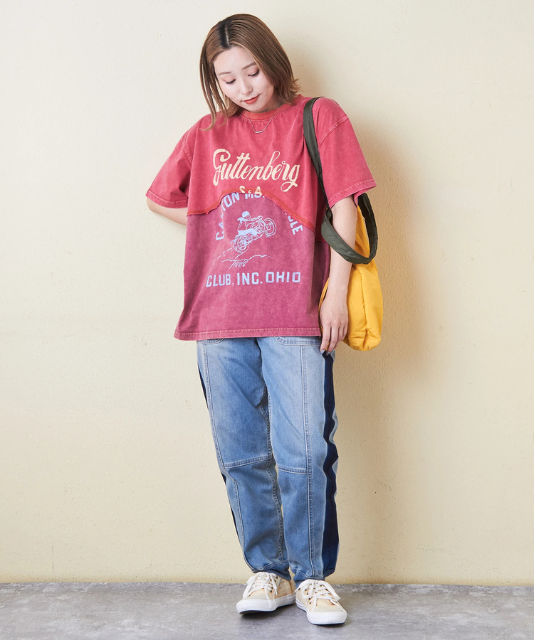 CUBE SUGAR(キューブシュガー) |26/-天竺 パウダー加工 ウェーブ切替 Tシャツ