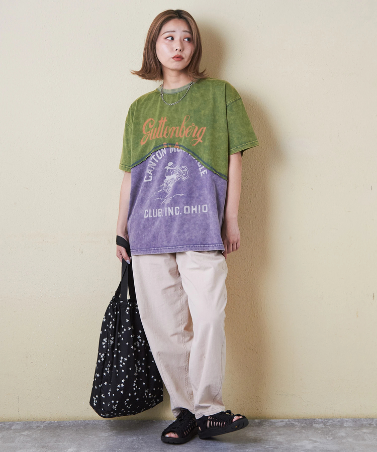 CUBE SUGAR(キューブシュガー) |26/-天竺 パウダー加工 ウェーブ切替 Tシャツ
