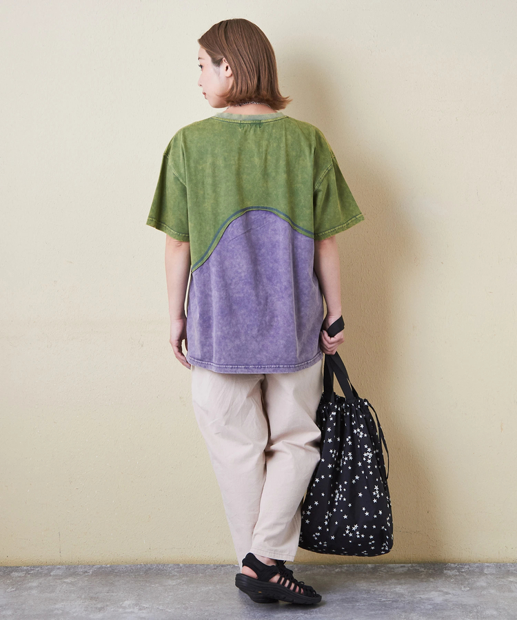 CUBE SUGAR(キューブシュガー) |26/-天竺 パウダー加工 ウェーブ切替 Tシャツ