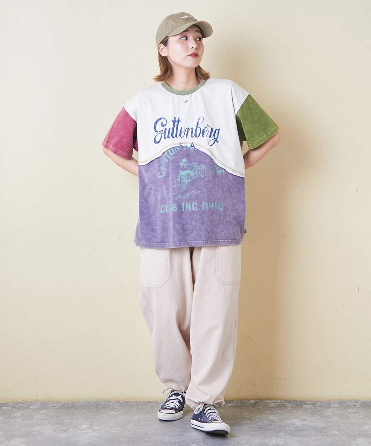 CUBE SUGAR(キューブシュガー) |26/-天竺 パウダー加工 ウェーブ切替 Tシャツ