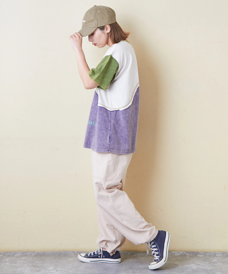 CUBE SUGAR(キューブシュガー) |26/-天竺 パウダー加工 ウェーブ切替 Tシャツ