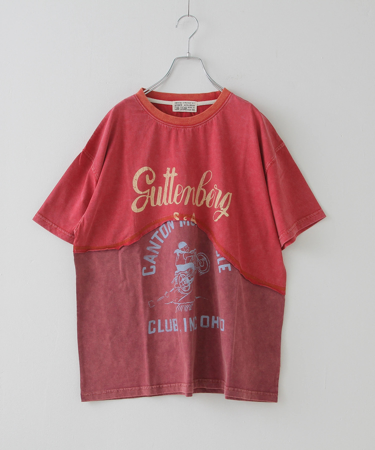 CUBE SUGAR(キューブシュガー) |26/-天竺 パウダー加工 ウェーブ切替 Tシャツ