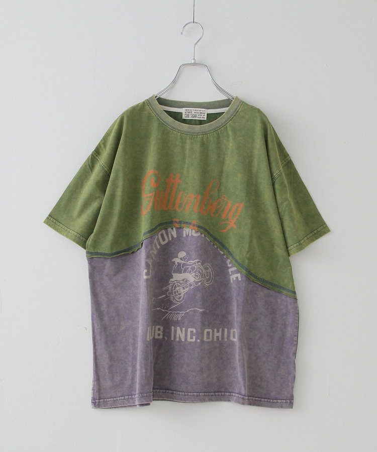 CUBE SUGAR(キューブシュガー) |26/-天竺 パウダー加工 ウェーブ切替 Tシャツ