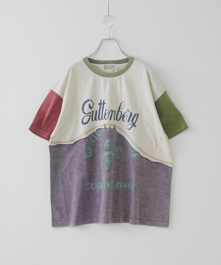 CUBE SUGAR(キューブシュガー) |26/-天竺 パウダー加工 ウェーブ切替 Tシャツ