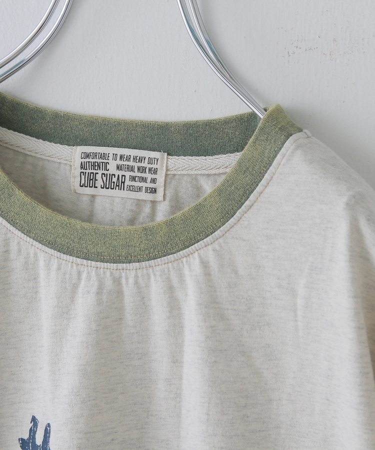 CUBE SUGAR(キューブシュガー) |26/-天竺 パウダー加工 ウェーブ切替 Tシャツ