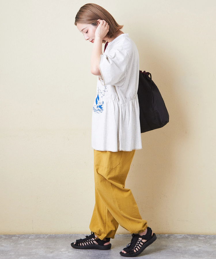 CUBE SUGAR(キューブシュガー) |26/-天竺 パウダー加工 リメイク風 切り替え シャーリング Tシャツ