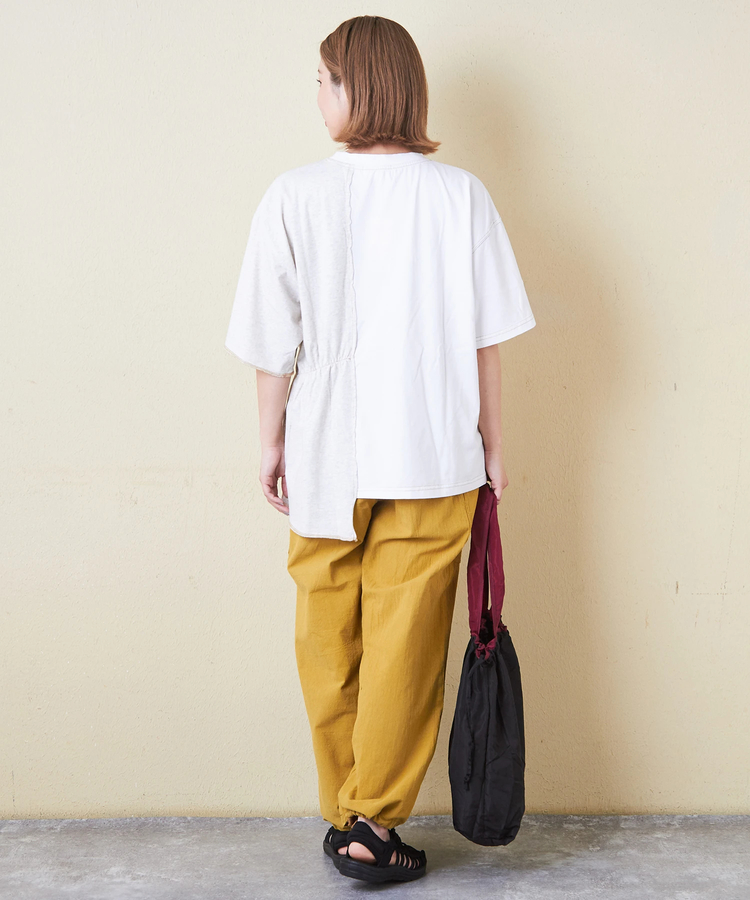 CUBE SUGAR(キューブシュガー) |26/-天竺 パウダー加工 リメイク風 切り替え シャーリング Tシャツ
