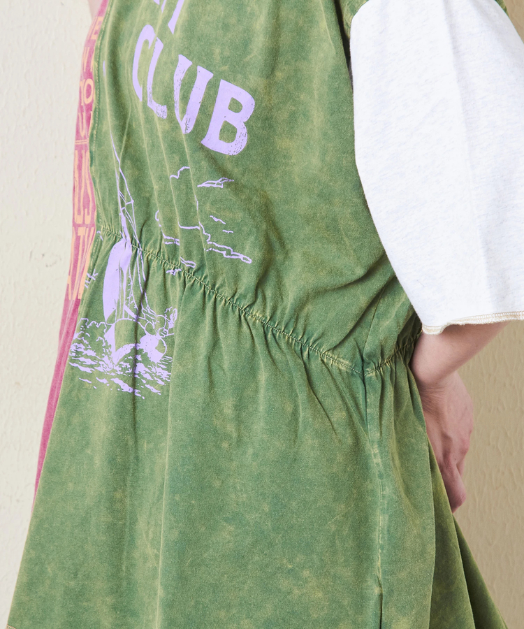 CUBE SUGAR(キューブシュガー) |26/-天竺 パウダー加工 リメイク風 切り替え シャーリング Tシャツ