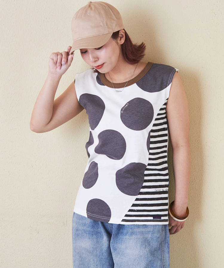 CUBE SUGAR(キューブシュガー) |【6/12(木)販売】26/-OE天竺 ドット プリント 汗染み防止 加工 ノースリーブ Tシャツ