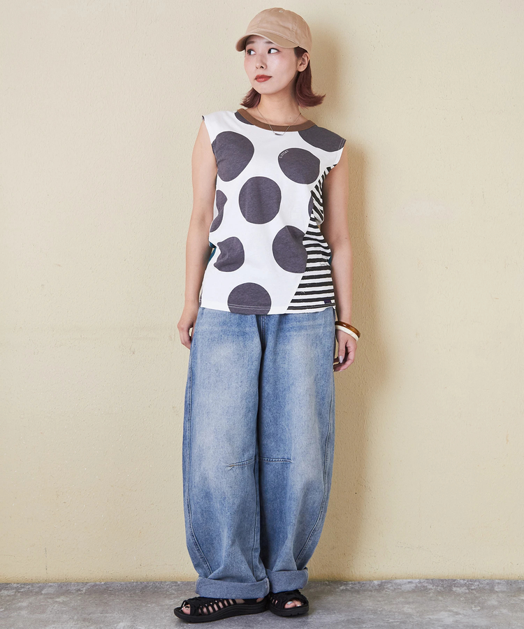 CUBE SUGAR(キューブシュガー) |【6/12(木)販売】26/-OE天竺 ドット プリント 汗染み防止 加工 ノースリーブ Tシャツ