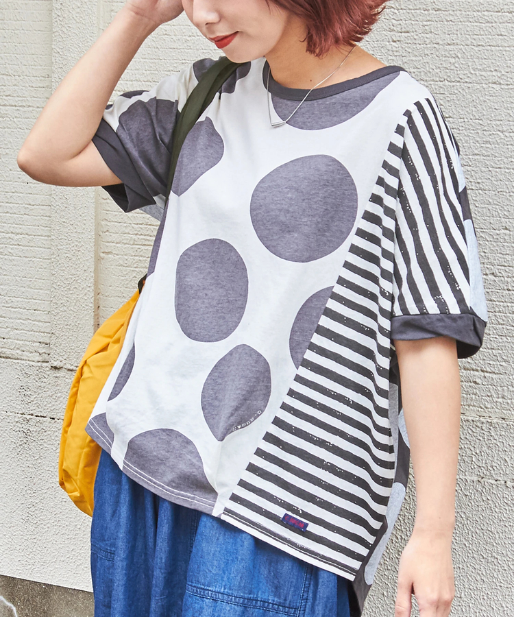 CUBE SUGAR(キューブシュガー) |【6/12(木)販売】26/-OE天竺 ドット プリント 汗染み防止 加工 ドルマン Tシャツ