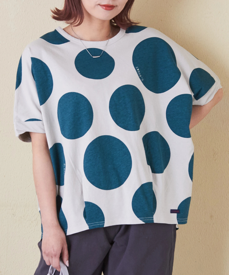 CUBE SUGAR(キューブシュガー) |【6/12(木)販売】26/-OE天竺 ドット プリント 汗染み防止 加工 ドルマン Tシャツ