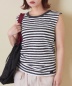 【6/12(木)販売】26/-OE天竺 かすれ ボーダー プリント 汗染み防止 加工 ノースリーブ Tシャツ