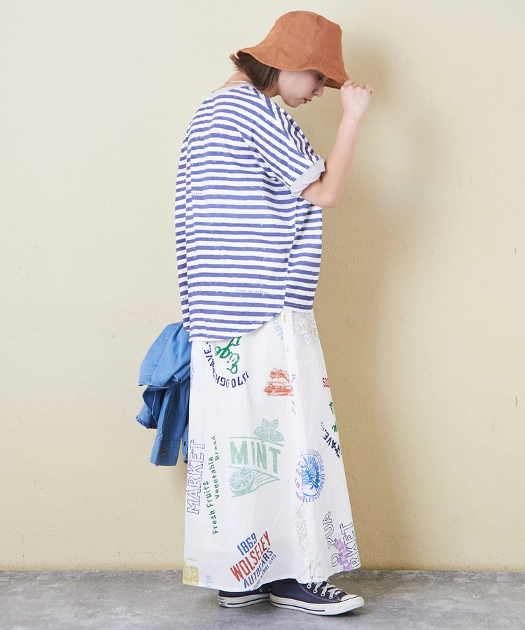 CUBE SUGAR(キューブシュガー) |【6/12(木)販売】26/-OE天竺 かすれ ボーダー プリント 汗染み防止 加工 ドルマン Tシャツ