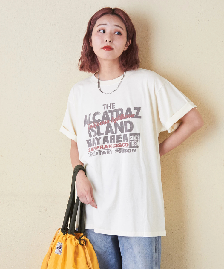 CUBE SUGAR(キューブシュガー) |26/-OE天竺 ピグメント染め ロゴプリント ビッグ Tシャツ