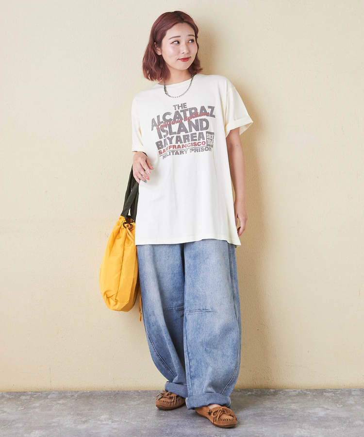 CUBE SUGAR(キューブシュガー) |26/-OE天竺 ピグメント染め ロゴプリント ビッグ Tシャツ