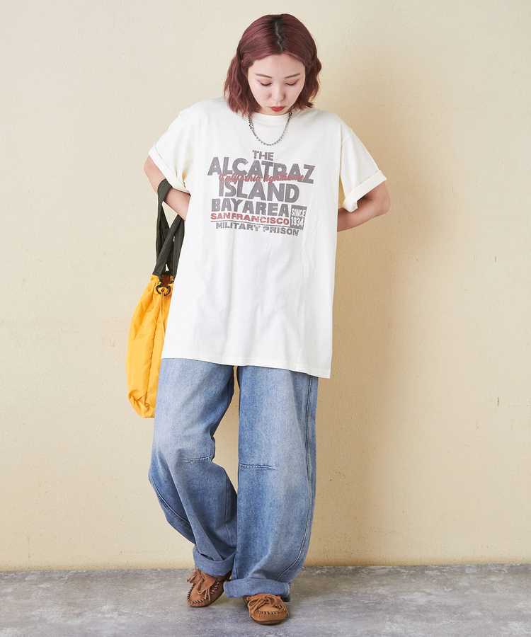 CUBE SUGAR(キューブシュガー) |26/-OE天竺 ピグメント染め ロゴプリント ビッグ Tシャツ