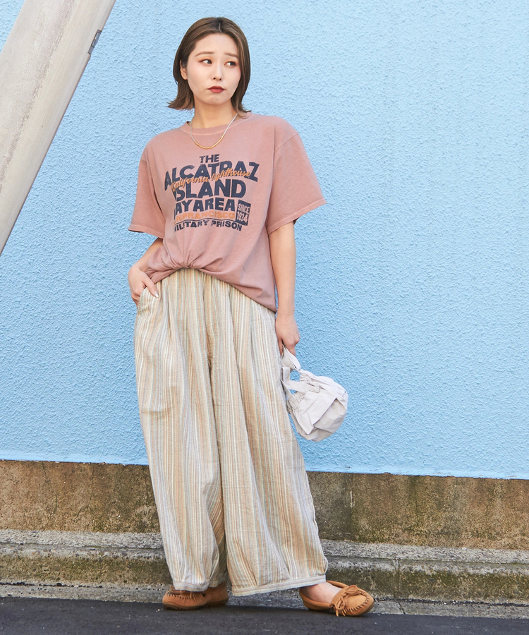 CUBE SUGAR(キューブシュガー) |26/-OE天竺 ピグメント染め ロゴプリント ビッグ Tシャツ