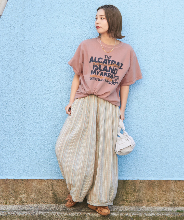 CUBE SUGAR(キューブシュガー) |26/-OE天竺 ピグメント染め ロゴプリント ビッグ Tシャツ