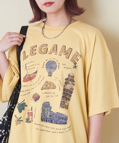 26/-天竺 パウダー加工 イタリア プリント ビッグ Tシャツ