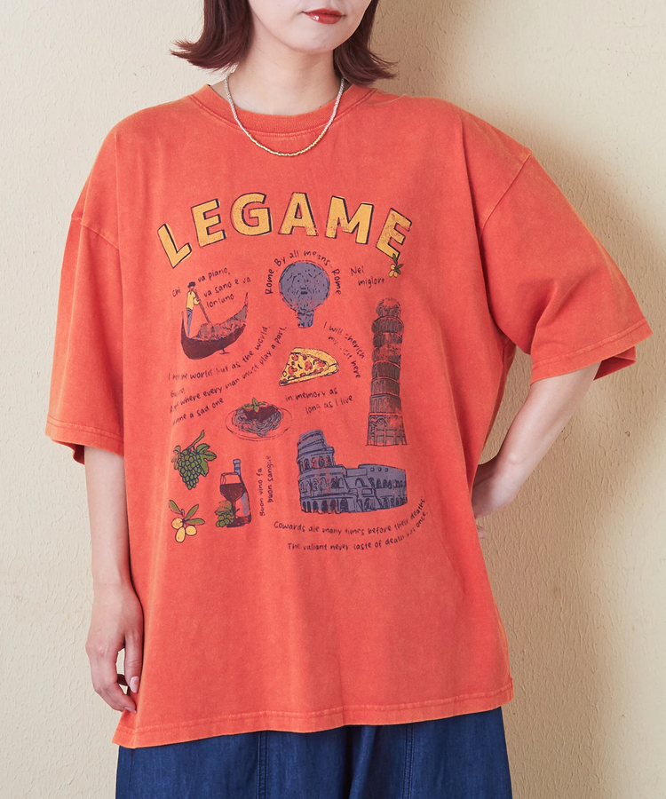 CUBE SUGAR(キューブシュガー) |26/-天竺 パウダー加工 イタリア プリント ビッグ Tシャツ