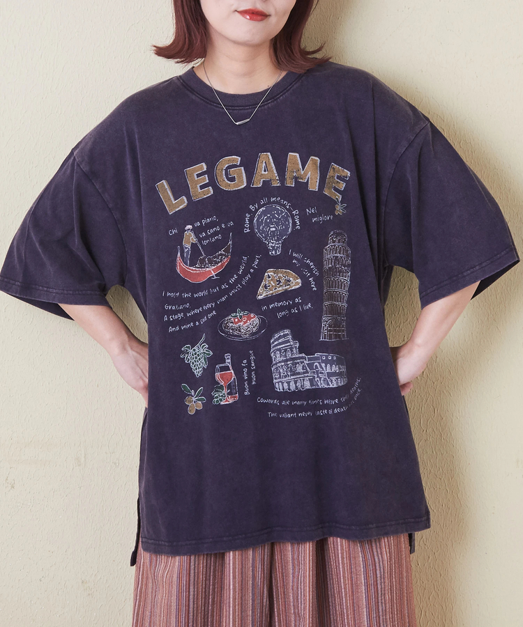 CUBE SUGAR(キューブシュガー) |26/-天竺 パウダー加工 イタリア プリント ビッグ Tシャツ
