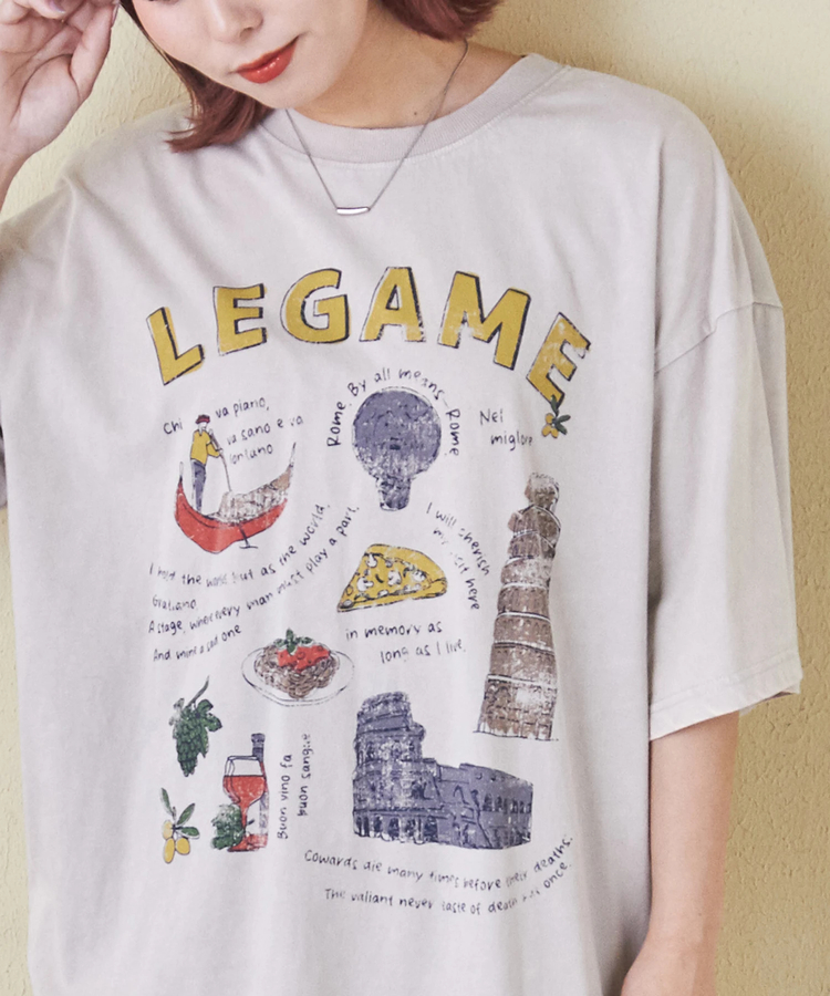 CUBE SUGAR(キューブシュガー) |26/-天竺 パウダー加工 イタリア プリント ビッグ Tシャツ