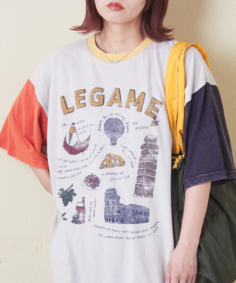 CUBE SUGAR(キューブシュガー) |26/-天竺 パウダー加工 イタリア プリント ビッグ Tシャツ